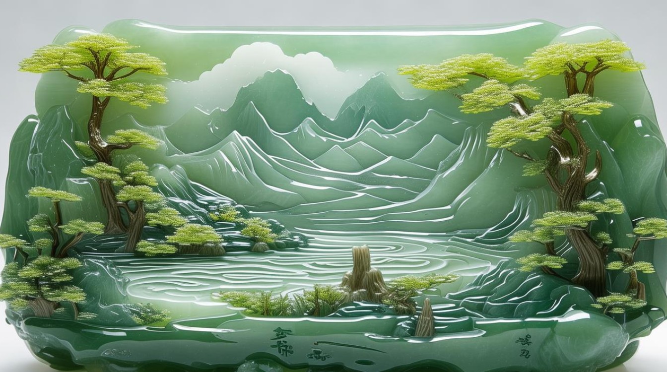 山水翡翠图案雕刻