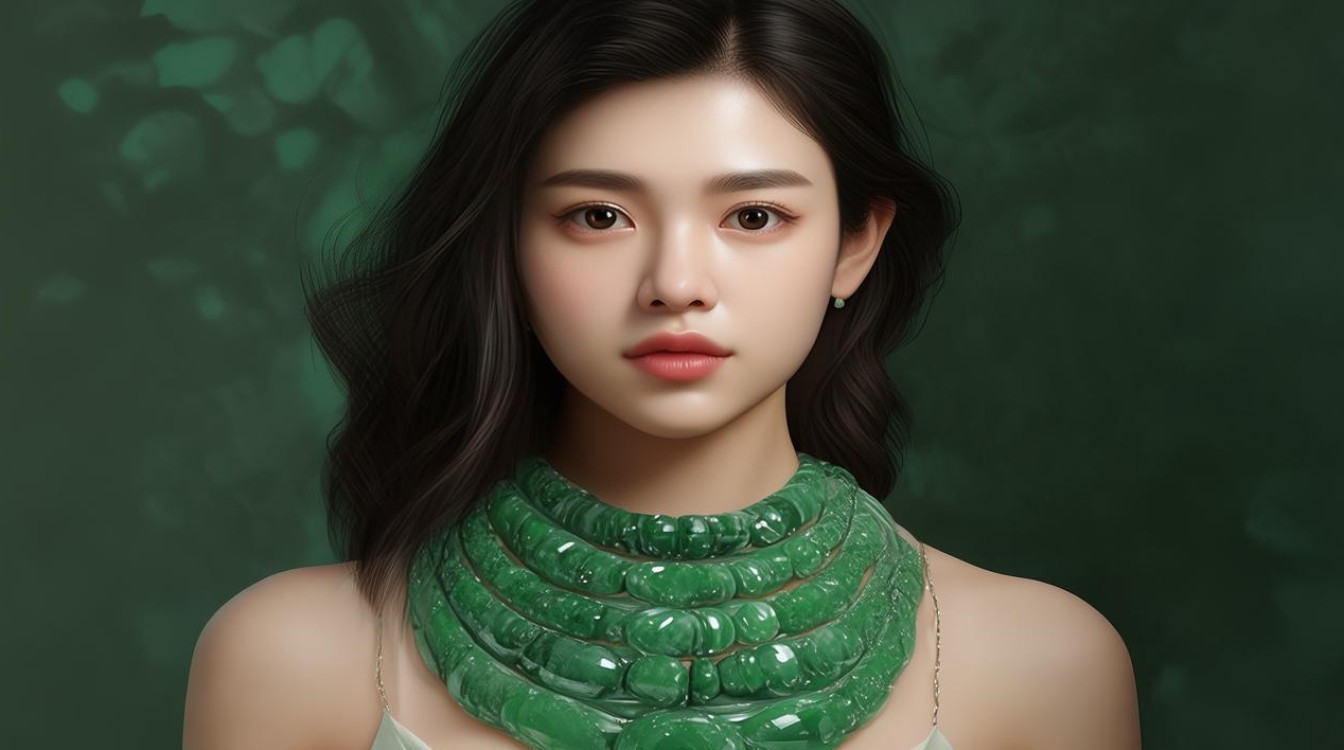 年轻女性戴翡翠