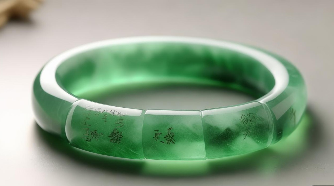糯种翡翠飘绿手镯图片