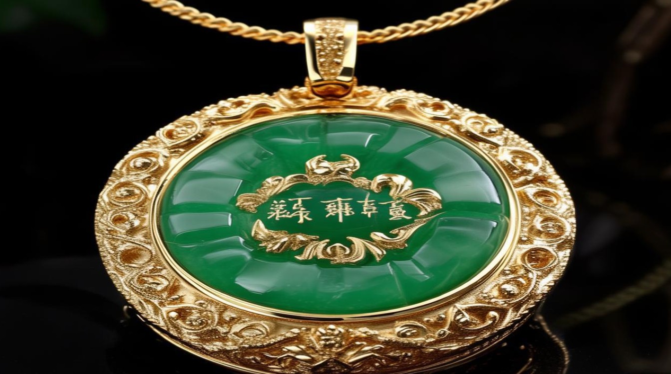 翡翠镶嵌黄金吊坠