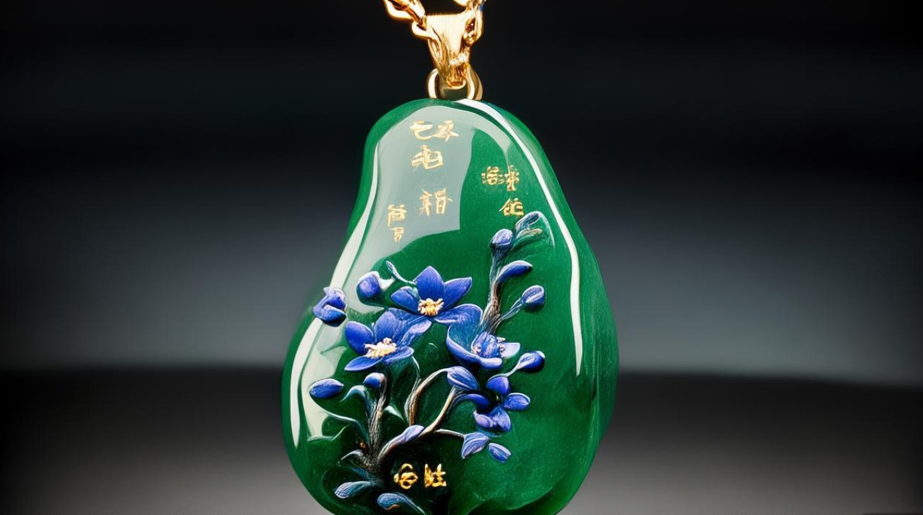 飘蓝花翡翠挂件
