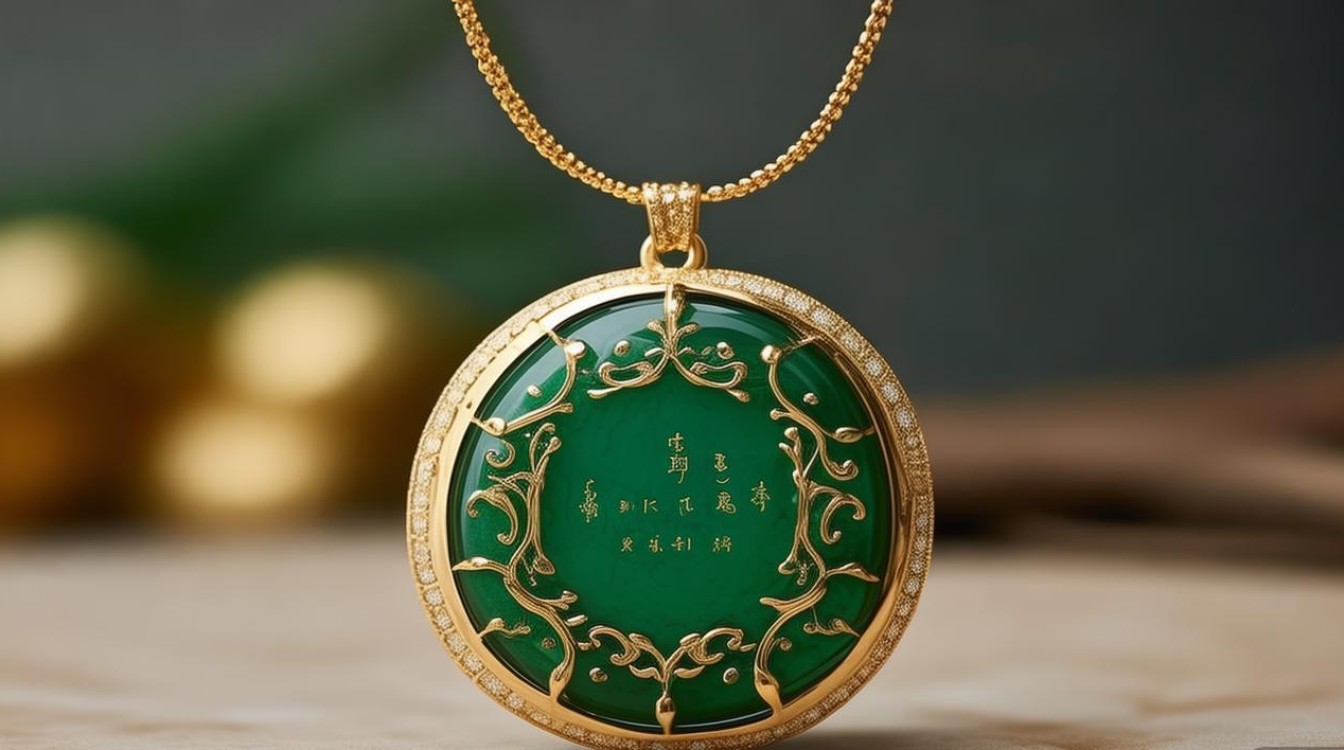 翡翠镶黄金吊坠