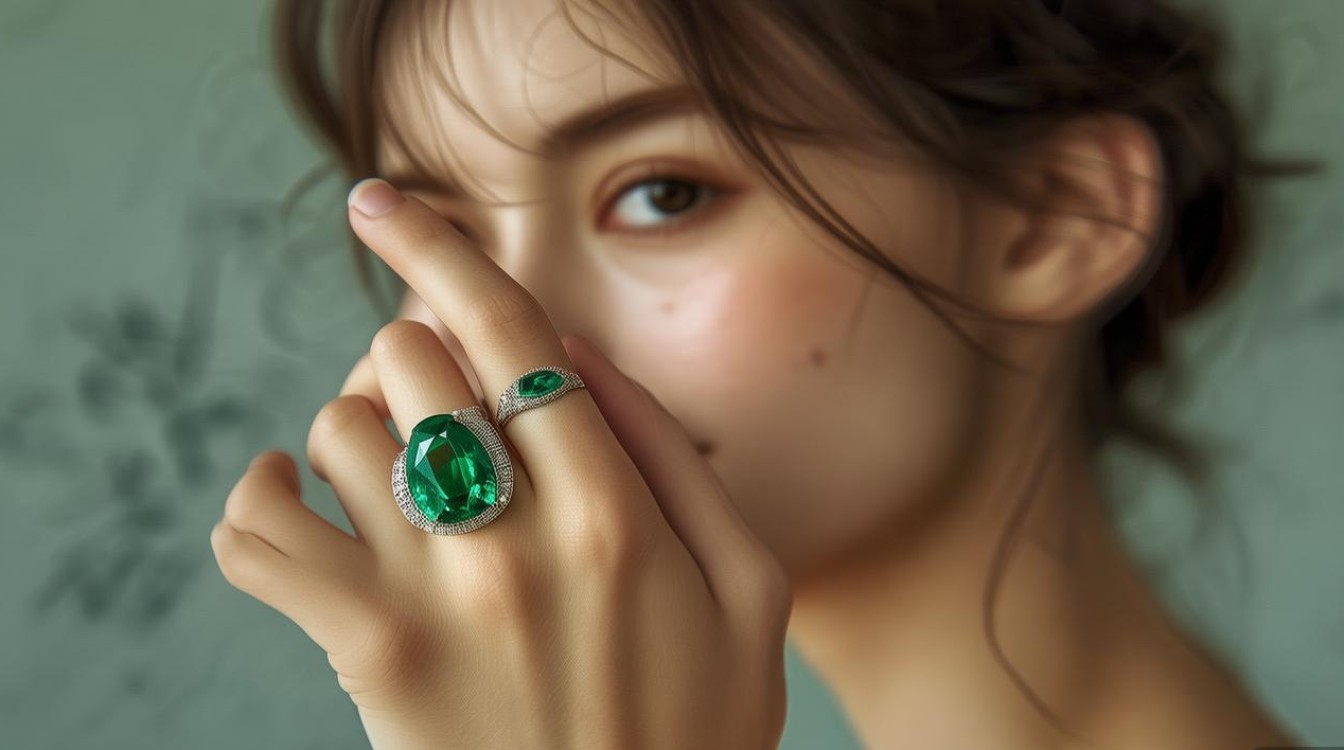 戴翡翠戒指的少女