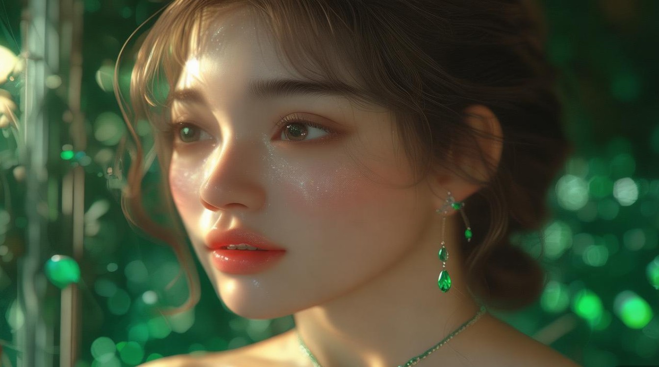 戴翡翠戒指的少女
