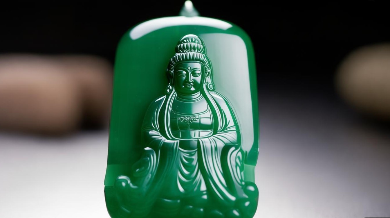 翡翠糯种观音吊坠